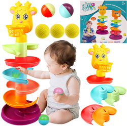 WIEŻA Z PIŁECZKAMI Tor dla piłeczek ZJEŻDŻALNIA kulek +KOSZ grzechotki