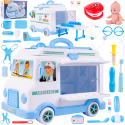 ZESTAW LEKARSKI AMBULANS AUTO KARETKA ZABAWKA DLA DZIECI Z LALKĄ I NOSZAMI