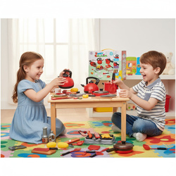 ZESTAW KUCHENNY KUCHNIA GARNKI CZAINIK SZTUĆCE AKCESORIA KUCHENNE CZERWONE