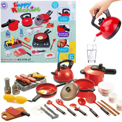 ZESTAW KUCHENNY KUCHNIA GARNKI CZAINIK SZTUĆCE AKCESORIA KUCHENNE CZERWONE