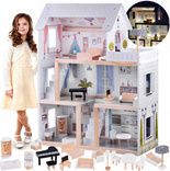 Drewniany domek dla LALEK z meblami STYL Boho +LED