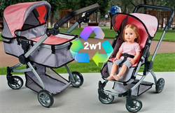 WÓZEK GONDOLA DLA LALEK LALKI GŁĘBOKI SPACEROWY ZABAWKA 2W1  DUŻE KÓŁKA
