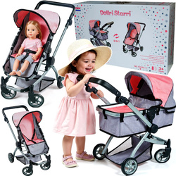 WÓZEK GONDOLA DLA LALEK LALKI GŁĘBOKI SPACEROWY ZABAWKA 2W1  DUŻE KÓŁKA