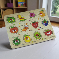 Drewniana Układanka Sorter Tablica do Nauki Owoców Owoce Warzywa Puzzle 12e