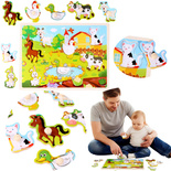 ZABAWKA INTERAKTYWNA KLOCKI DREWNIANE EDUKACYJNE DLA DZIECI PUZZLE FARMA