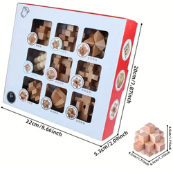 Zestaw 9 Łamigłówek Drewnianych IQ Busters Kostka Zagadki Logiczne Klocki