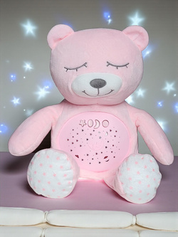 PLUSZOWY MIŚ USYPIACZ PROJEKTOR GWIAZD MUZYCZNA LAMPKA NOCNA I MELODIE RÓŻ