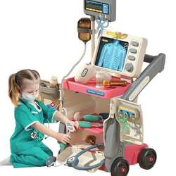WÓZEK LEKARSKI Z RTG LEKARZ DOKTOR ZESTAW SZPITAL ZABAWKA NA KÓŁKACH 16 el.