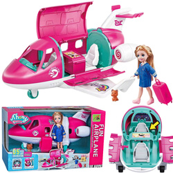 SAMOLOT ODRZUTOWY Z LALKA PILOTKA ZABAWKA ZESTAW KOTEK WALIZKA DLA DZIECI