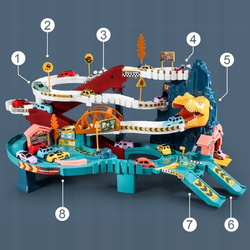 Kolejka Tor Wyścigowy Parking Dinozaur 4 Auta Elektryczna Z Winda Tunel XXL