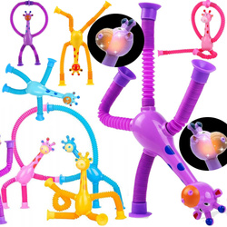 SENSORYCZNA ŻYRAFA LED ROZCIĄGAJĄCE RURKI SENSORYCZNE PRZYSSAWKI DO ZABAWY