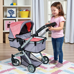 WÓZEK GONDOLA DLA LALEK LALKI GŁĘBOKI SPACEROWY ZABAWKA 2W1  DUŻE KÓŁKA