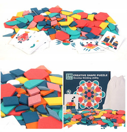 DREWNIANE KLOCKI UKŁADANKA MONTESSORI DLA DZIECI KREATYWNE KSZTAŁTY PUZZLE