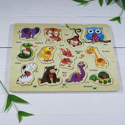 Drewniana Tablica Edukacyjna Zwierzęta Puzzle drewniane układanka SOWA ZÓŁW