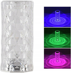 KRYSZTAŁOWA LAMPKA NOCNA LED NA USB AKUMULATOR PILOT DOTYK PROJEKTOR 12 KOL