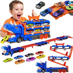 Ciężarówka Dinozaur 3w1 Tor Wyścigowy Wyrzutnia Autek Schowek 6 Resoraków