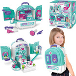 DUŻY OTWIERANY DOMEK Z LALKA W PLECAKU I ZESTAW LEKARZ DOKTOR DO ZABAWY 3w1