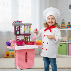 KUCHNIA DLA DZIECI KOMPLET Z GARNKAMI RÓŻOWA ZABAWKOWA WALIZKA 35 DODATKÓW