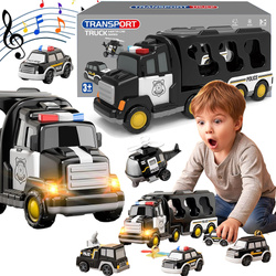 ZESTAW POLICYJNY AUTO POLICJA TRANSPORTER GARAŻ CIĘŻARÓWKA NA BATERIE Z LED