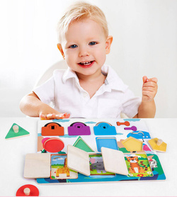 TABLICA SENSORYCZNA DREWNIANA Z ZAMKAMI DO ODKRYWANIA MOTORYKI DZIECKA