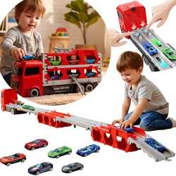 CIĘŻARÓWKA TRANSPORTER ZESTAW AUTEK TOR WYŚCIGOWY 165,5CM LAWETA Z AUTKAMI