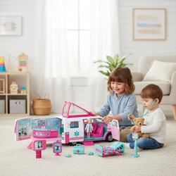 KAMPER MEDYCZNY AUTO AMBULANS SZPITAL LEKARZ PIELĘGNIARKA DLA DZIECI +LALKA