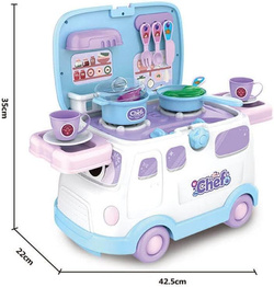 JEŹDZIK ZESTAW 3W1 ZABAWKA AUTO KUCHNIA I GARNKI NA PREZENT DLA DZIECI