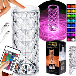 KRYSZTAŁOWA LAMPKA NOCNA LED NA USB AKUMULATOR PILOT DOTYK PROJEKTOR 12 KOL