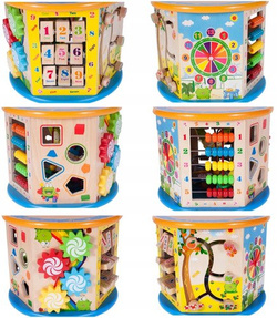 SORTER KOSTKA DREWNIANA SENSORYCZNA SKRZYNKA EDUKACYJNA DLA DZIECI 8W1