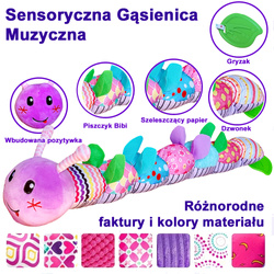 MUZYCZNA GĄSIENICA ZABAWKA SENSORYCZNA DLA NIEMOWLĄT DZWONEK I GRYZAK
