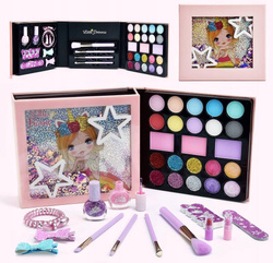 KOSMETYKI DO MAKIJAŻU MALOWIDŁA DLA DZIECI W ROZKŁADANYM PUDEŁKU LAKIERY