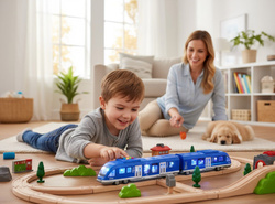 TRAMWAJ POCIĄG INTERAKTYWNY OTWIERANE DRZWI ŚWIATŁO DŹWIĘK BATERIE ZABAWKA