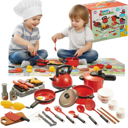 ZESTAW KUCHENNY KUCHNIA GARNKI CZAINIK SZTUĆCE AKCESORIA KUCHENNE CZERWONE