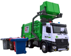 AUTO ŚMIECIARKA METALOWA Z NAPĘDEM ZABAWKA KOSZE NA SEGREGACJA DLA DZIECI