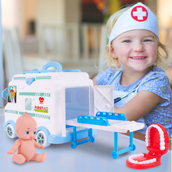 ZESTAW LEKARSKI AMBULANS AUTO KARETKA ZABAWKA DLA DZIECI Z LALKĄ I NOSZAMI