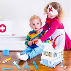 ZESTAW LEKARSKI AMBULANS AUTO KARETKA ZABAWKA DLA DZIECI Z LALKĄ I NOSZAMI