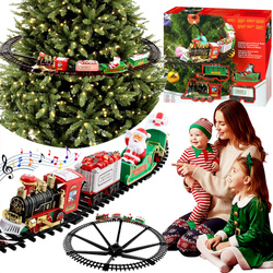 ŚWIĄTECZNY POCIĄG KOLEJKA I TORY MIKOŁAJ NA CHOINKĘ POD OZDOBA LED DŹWIĘKI