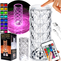 KRYSZTAŁOWA LAMPKA NOCNA LED NA USB AKUMULATOR PILOT DOTYK PROJEKTOR 12 KOL