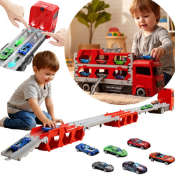 CIĘŻARÓWKA TRANSPORTER ZESTAW AUTEK TOR WYŚCIGOWY 165,5CM LAWETA Z AUTKAMI