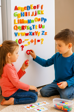 LITERKI CYFERKI MAGNETYCZNE NA TABLICĘ MAGNESY W PUDEŁKU DO NAUKI ZABAWY 80