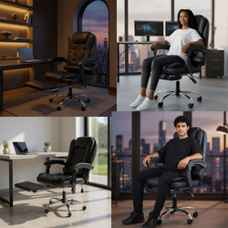 FOTEL BIUROWY OBROTOWY MASAŻ PODNÓŻEK REGULACJA LEŻANKA DO PRACY DOMU BIURA