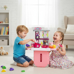 KUCHNIA DLA DZIECI KOMPLET Z GARNKAMI RÓŻOWA ZABAWKOWA WALIZKA 35 DODATKÓW