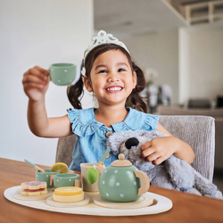 ZESTAW DO HERBATKI HERBATY DREWNIANY DO ZABAWY DLA DZIECI IMBRYCZEK TACKA