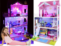 DUŻY Drewniany domek dla LALEK  meble ZA2122