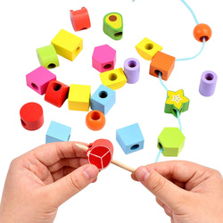 DREWNIANA UKŁADANKA KLOCKI SORTER KORALIKI ZESTAW DO NAWLEKANIA 25 el.