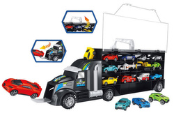 AUTO TIR LAWETA CIĘŻARÓWKA Z WYRZUTNIĄ autka RESORAKI x12 ZESTAW dla dzieci