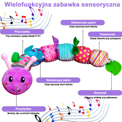 MUZYCZNA GĄSIENICA ZABAWKA SENSORYCZNA DLA NIEMOWLĄT DZWONEK I GRYZAK