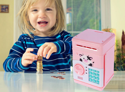 SKARBONKA SEJF ŚWINKA BANK NA BANKNOTY MONETY KOD ZABAWKA DLA DZIECI RÓŻOWA