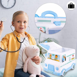 ZESTAW LEKARSKI AMBULANS AUTO KARETKA ZABAWKA DLA DZIECI Z LALKĄ I NOSZAMI