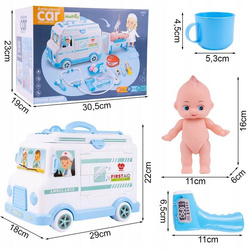 ZESTAW LEKARSKI AMBULANS AUTO KARETKA ZABAWKA DLA DZIECI Z LALKĄ I NOSZAMI